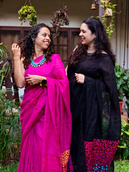 Calyz Pink Linen Saree with Collage Technique - Image 12